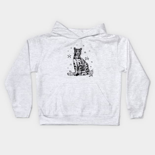 Clouded Leopard blackwork flash design Kids Hoodie by VEROfojt